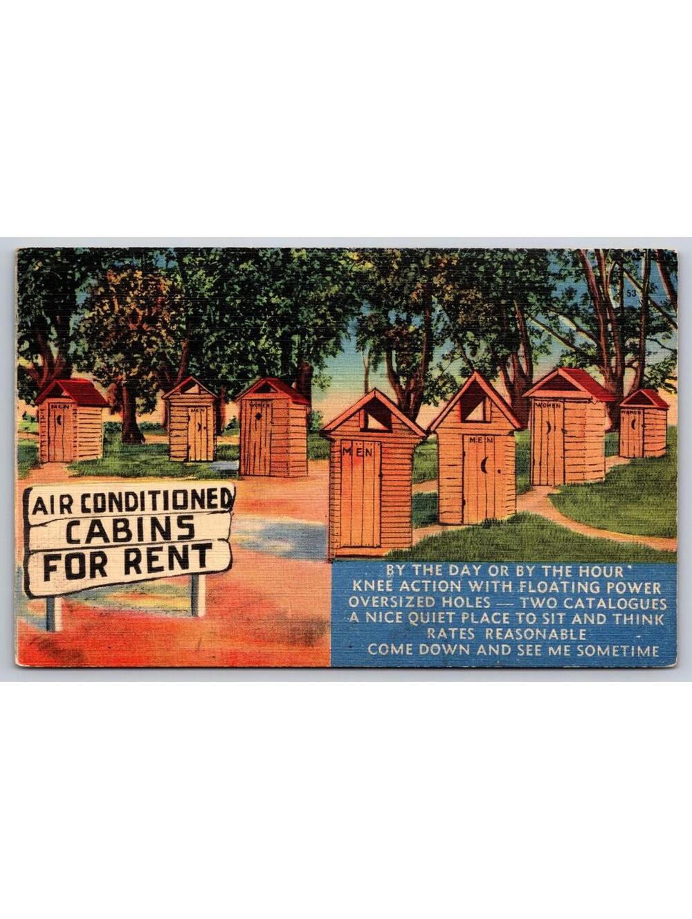 Air Conditioned Cabins For Rent Postcard Outhouses Postcard